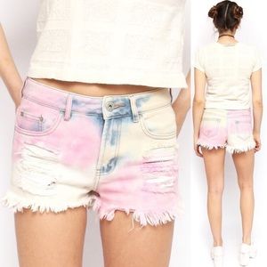 Pastel Tye Dye Destroyed Denim High Rise Shorts 5